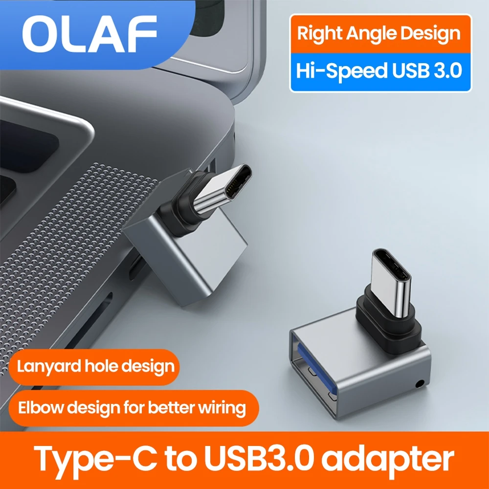 Adaptador tipo C macho a USB 3,0 hembra tipo C a USB conector de extensión USB C en ángulo recto de 90 grados para ordenador portátil tableta u-disk