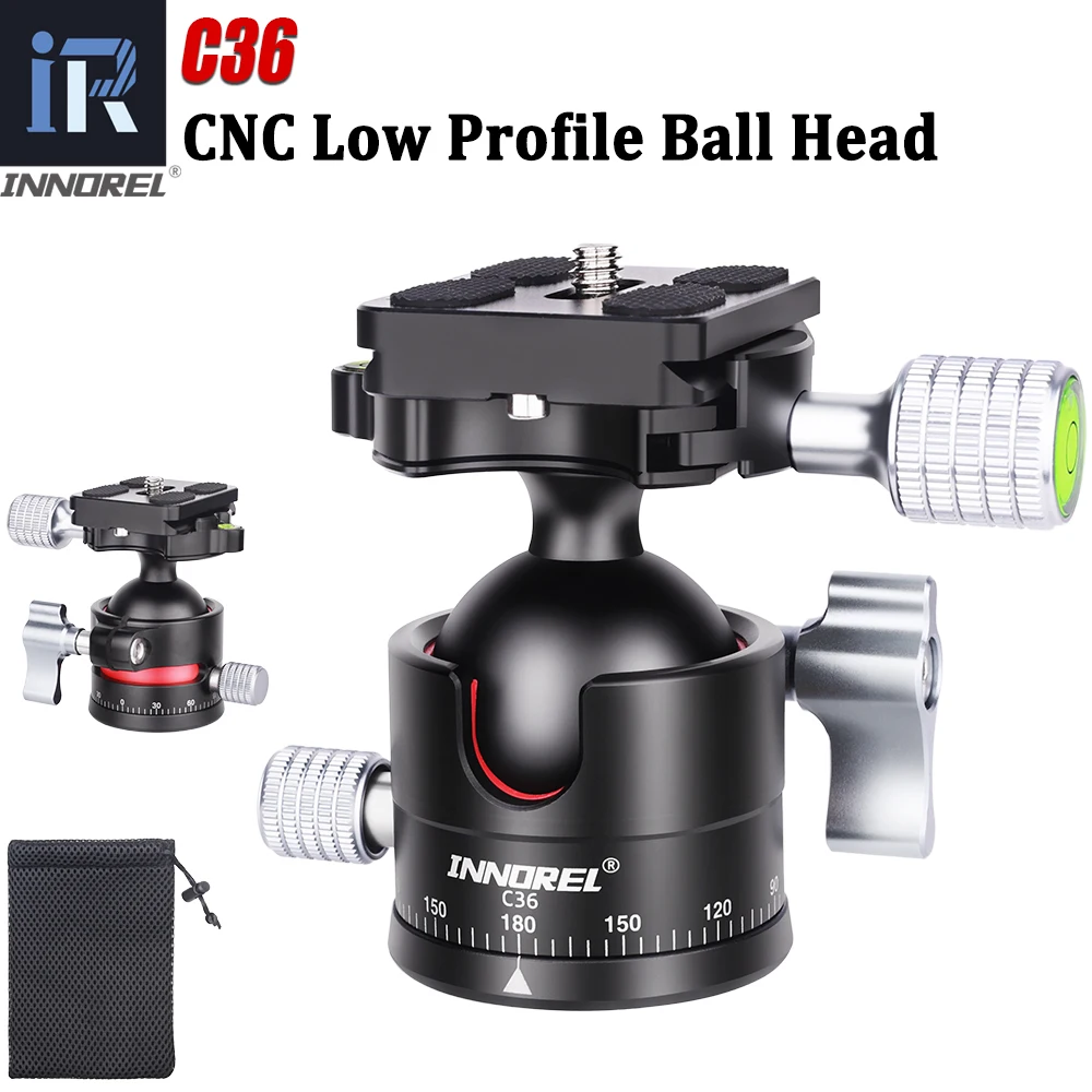 INNOREL C36 Cabeza de bola de perfil bajo 360 °   Cabezal de trípode para cámara panorámica, diámetro 36mm, para monopié, cámaras DSLR, carga de videocámara 16kg