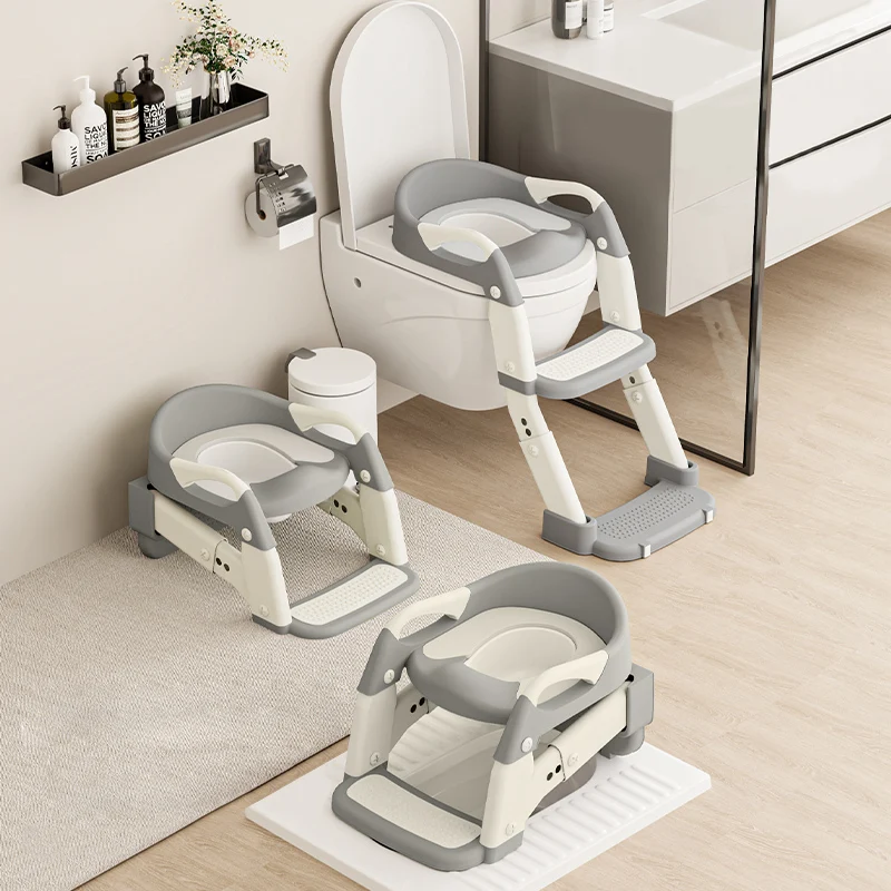 Asiento de entrenamiento para orinal para niños con escalones, asiento de escalera para inodoro para niños pequeños 3 en 1, asiento de inodoro antideslizante con alfombrilla suave (gris)