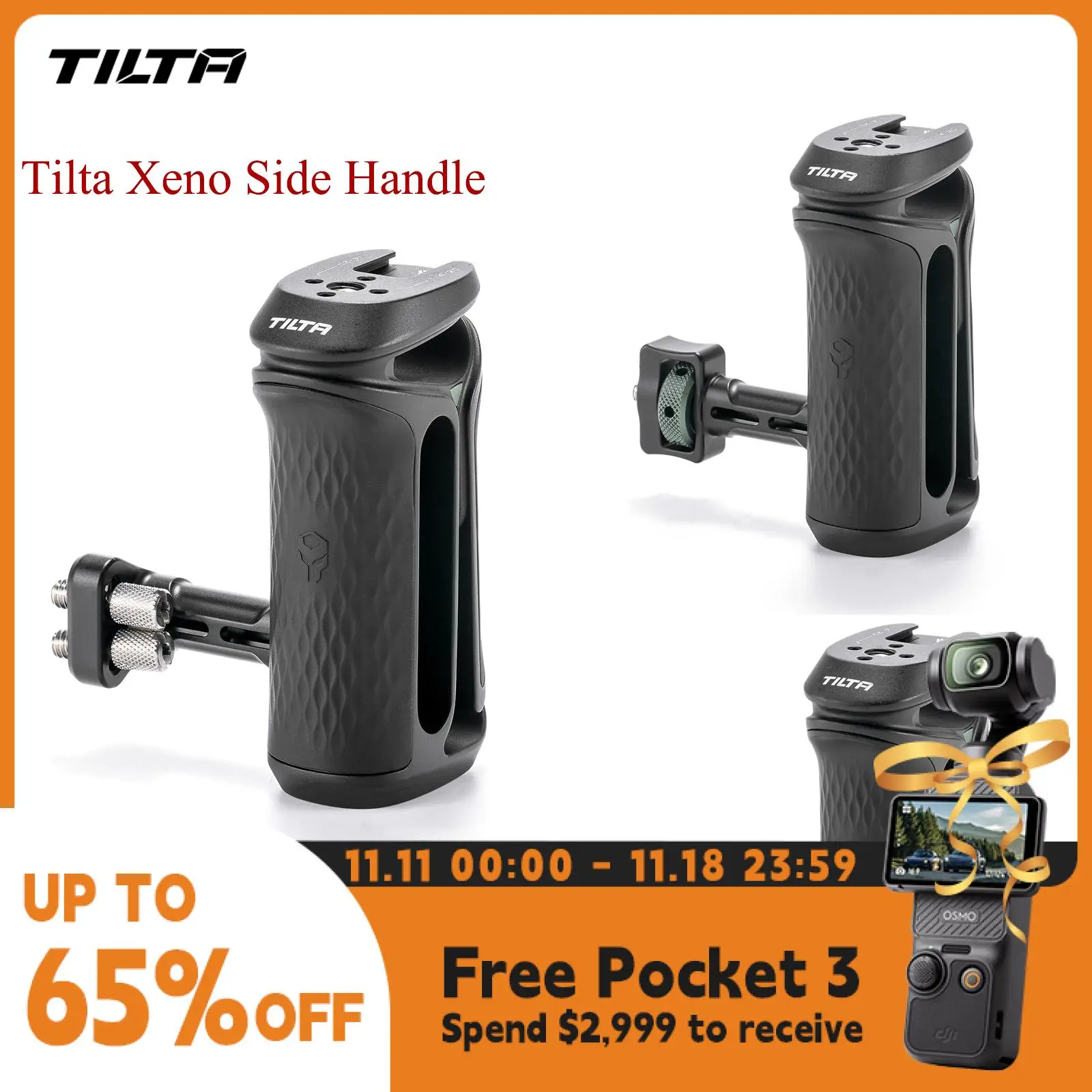 Manija lateral TILTA Xeno 1/4"-20 con pasadores de localización/NATO/Dual 1/4"-20 para jaula de cámara Sony para Canon para Nikon