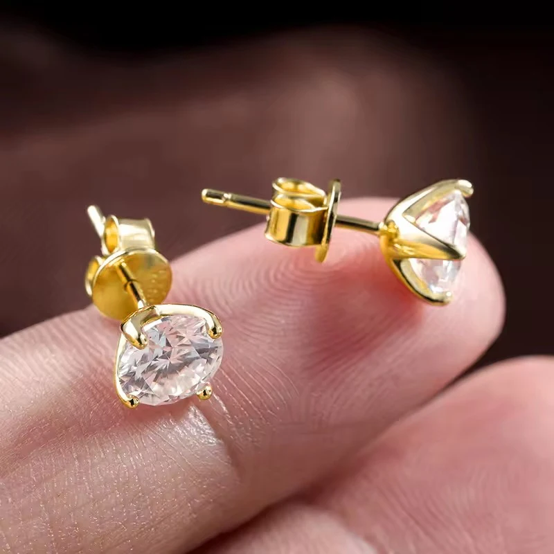OXTAO Pendientes de moissanita de 0,3-2 quilates para mujer, pendientes de diamantes de imitación brillantes, joyería de boda de lujo, rellenos de oro de 14 quilates