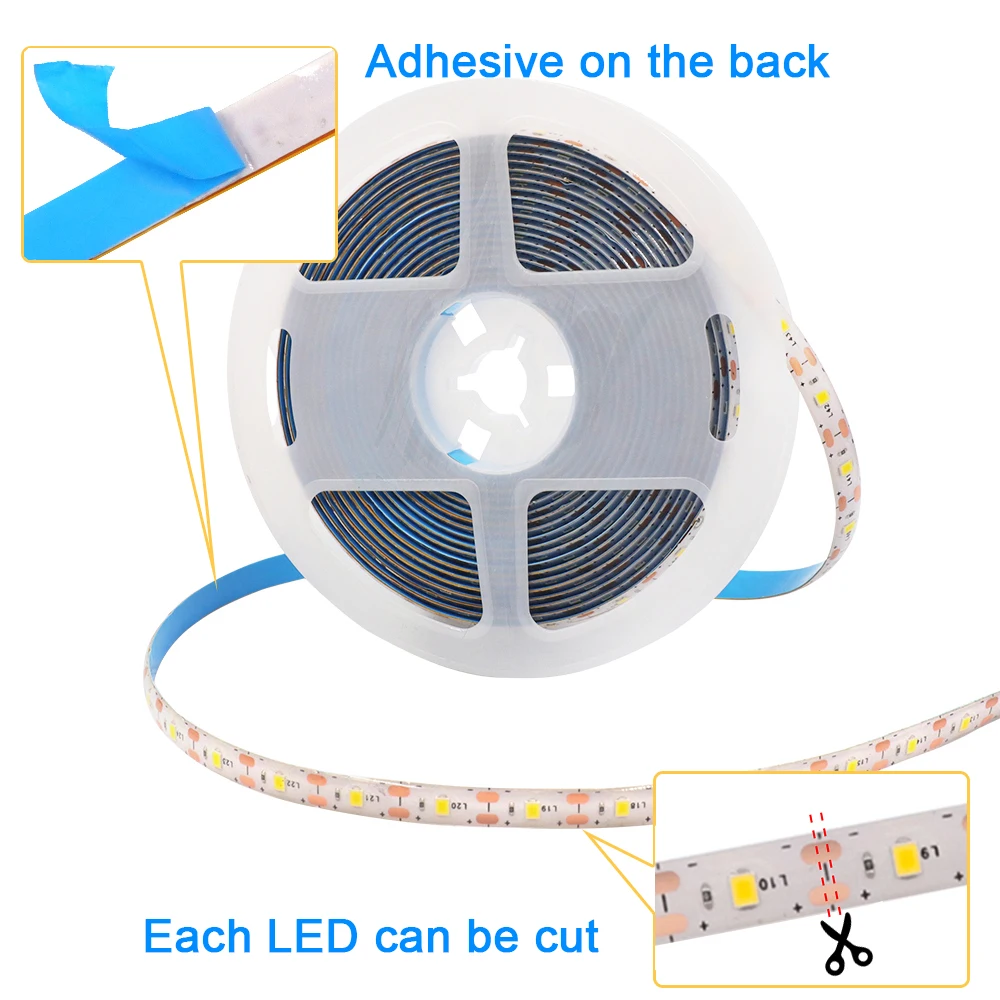 Tira de luces LED de 5V CC, batería USB SMD 2835 60LED con interruptor atenuador, blanco frío cálido, azul, impermeable, lámpara de luces de cinta flexible