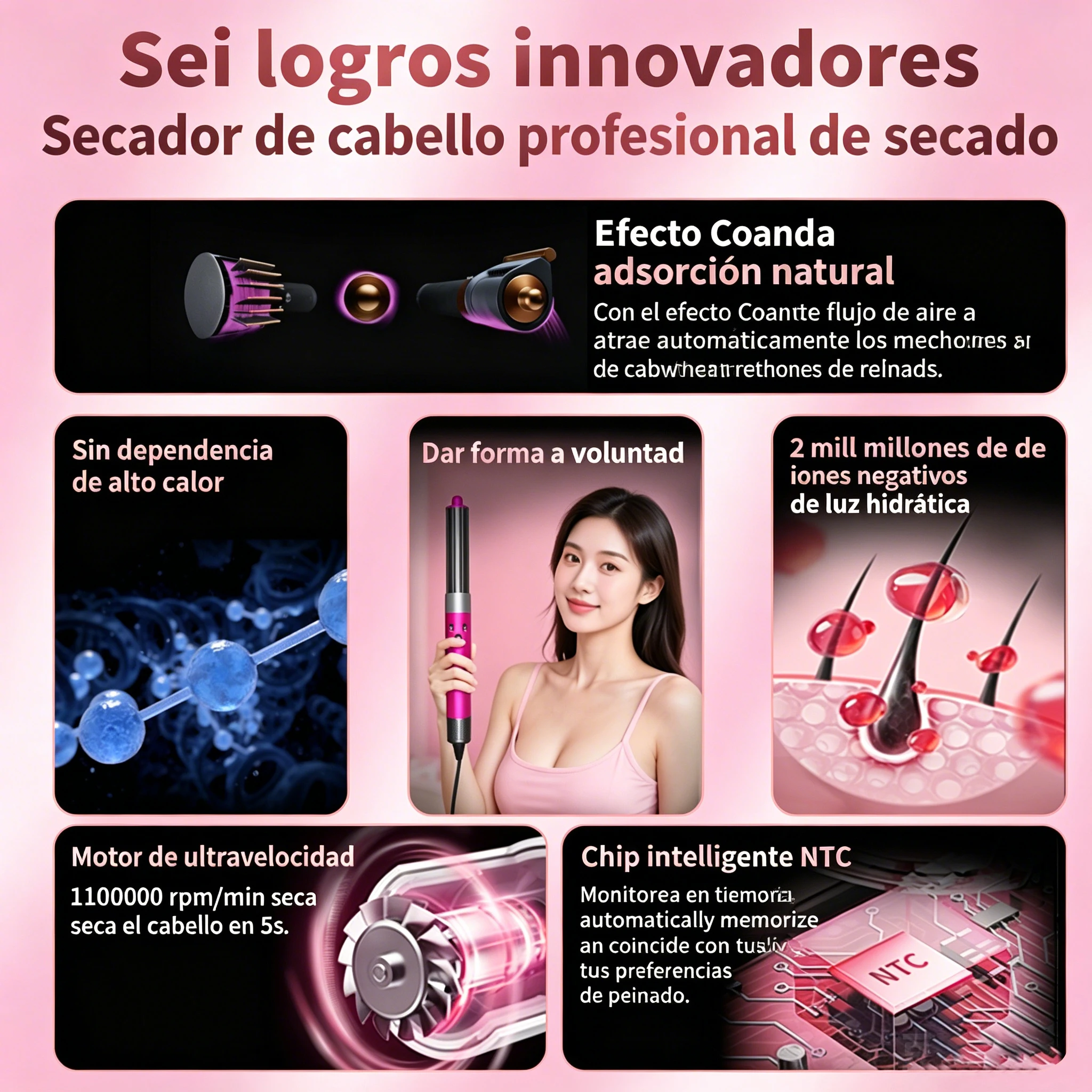 Sencicimen 6 en 1, Estilizador de Cabello Multifuncional Profesional Airwrap ™   Rizador de pelo con iones negativos, herramientas para rizar el cabello, envío local, no daña el cabello
