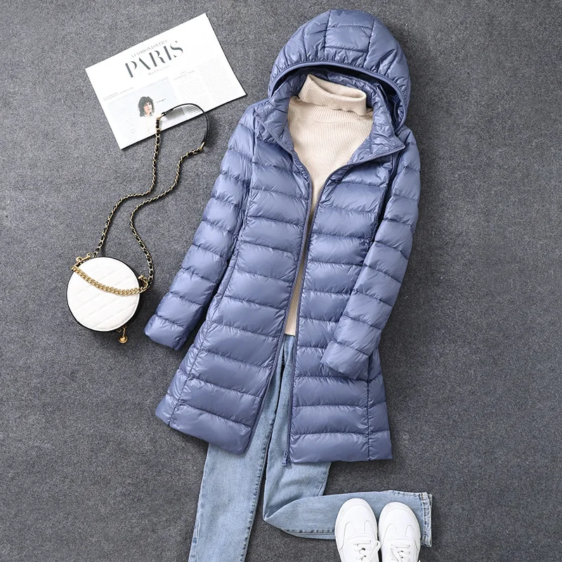 Sombrero largo de oficina para mujer, chaquetas acolchadas desmontables, abrigo cálido de plumón de pato blanco para otoño e invierno, novedad de 2025