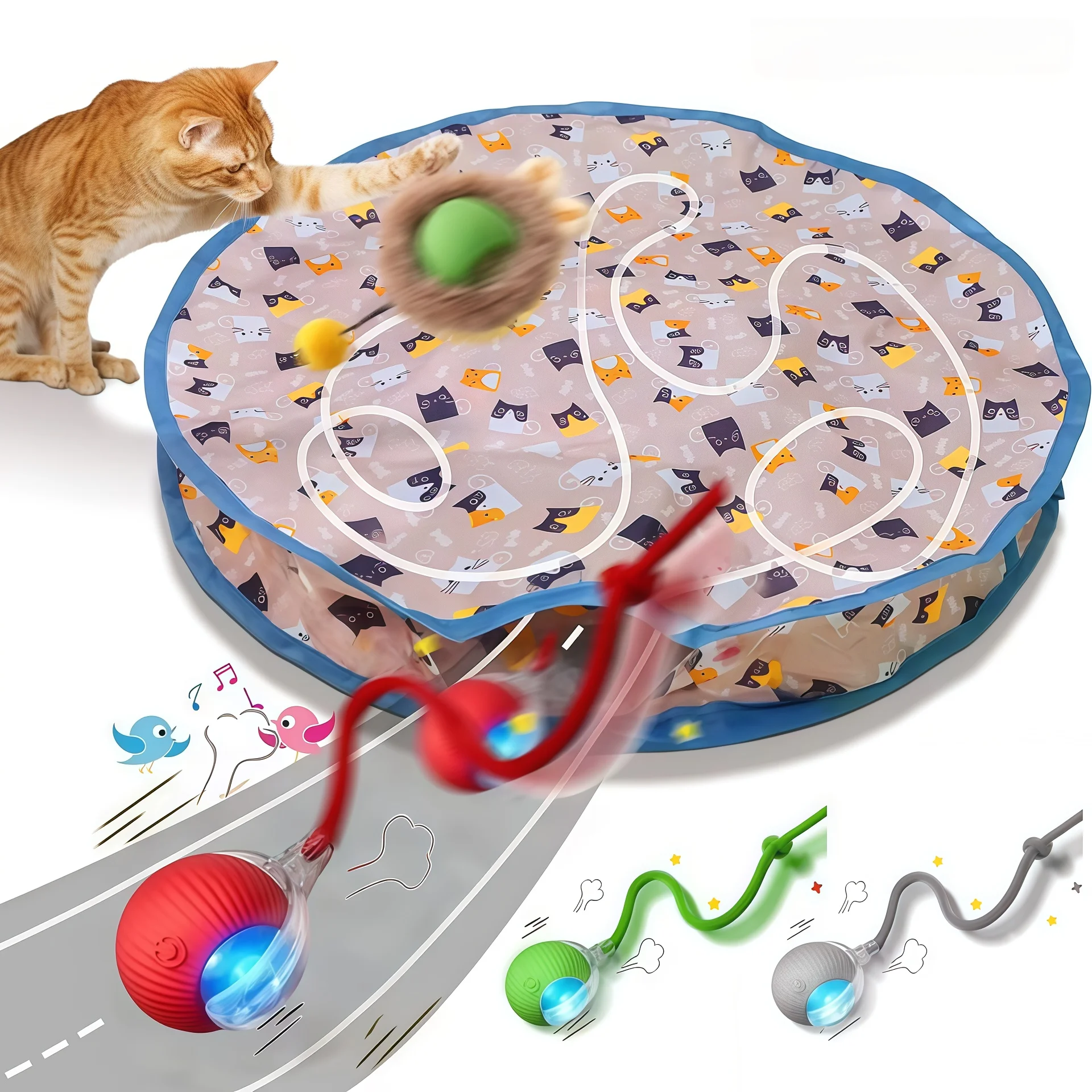 Juguetes interactivos para gatos, juego de cubierta de bola, bolsa rodante rápida, ocultar y buscar, juguete interactivo para gatos activado por movimiento para interiores