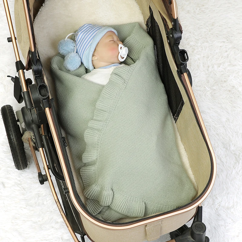 Mantas de punto para bebé, ropa de cama para cuna, edredón para niñas a cuadros, 90x70cm, cochecito para recién nacido, abrigado, volantes lisos a la moda
