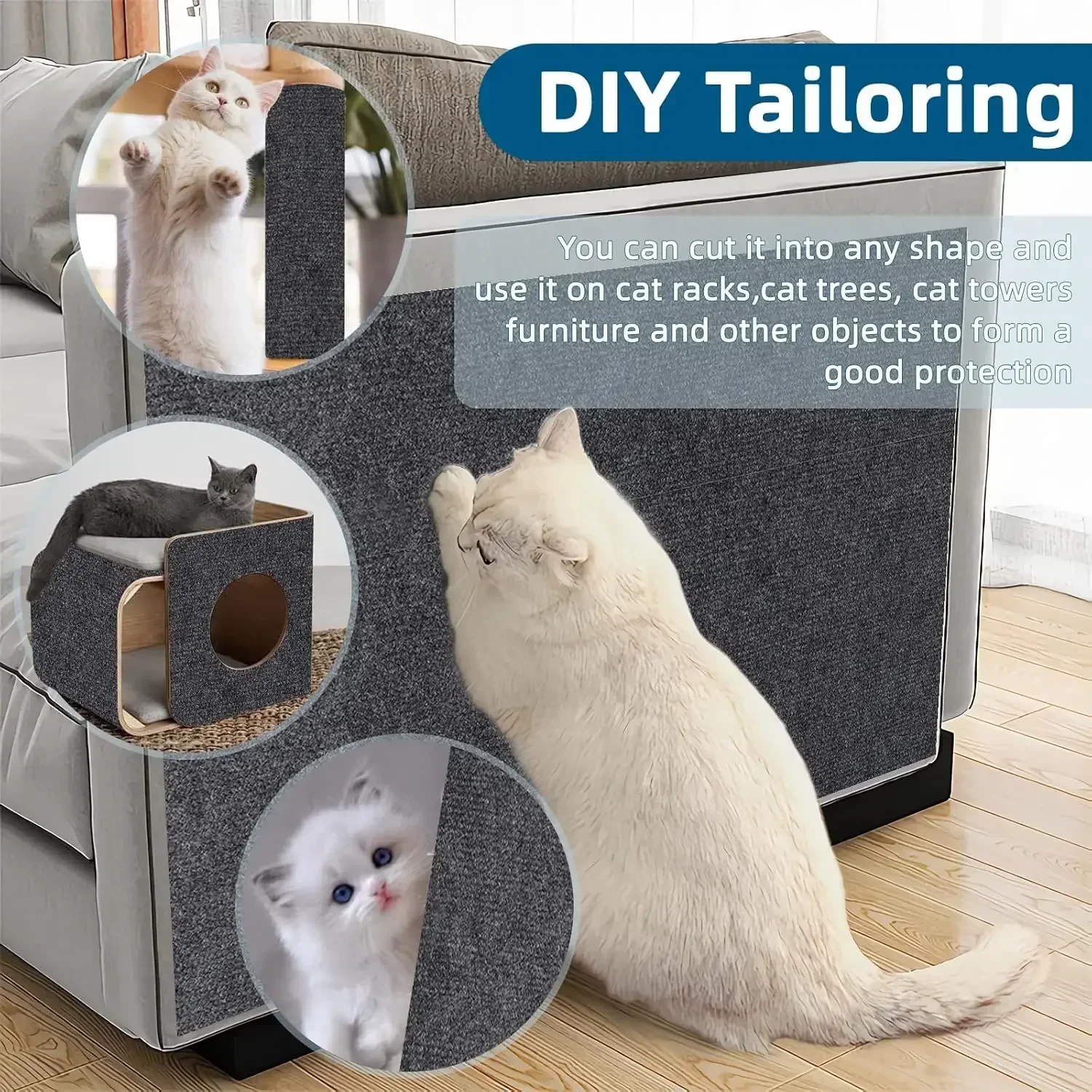 Alfombra rascadora para gatos, alfombra recortable para gatos, alfombra para rascar gatos, pared de esquina, autoadhesiva, Protector de muebles para arañazos DIY