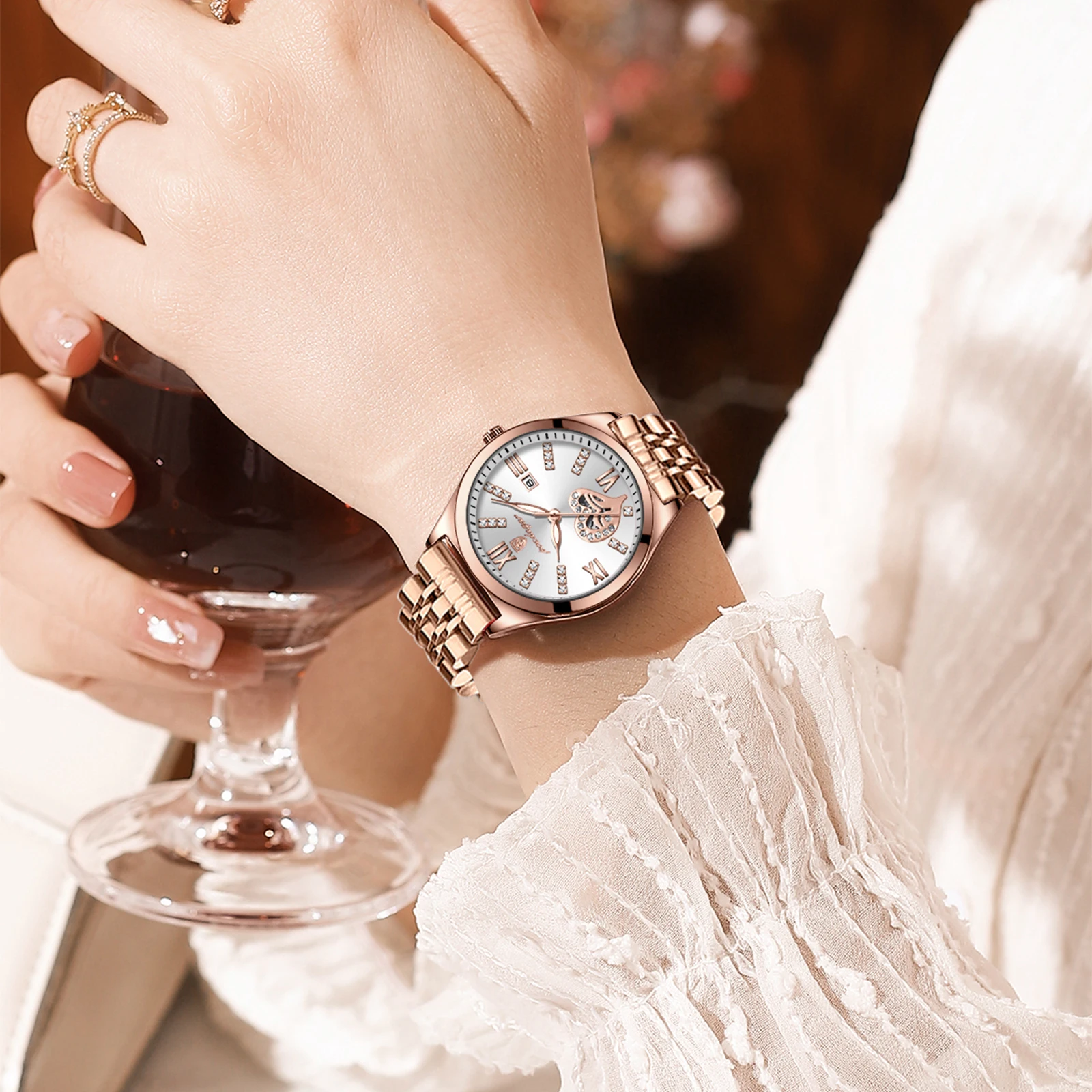 POEDAGAR, relojes de lujo para mujer, resistente al agua, fecha luminosa, reloj de acero inoxidable para mujer, reloj de pulsera elegante de cuarzo a la moda para mujer