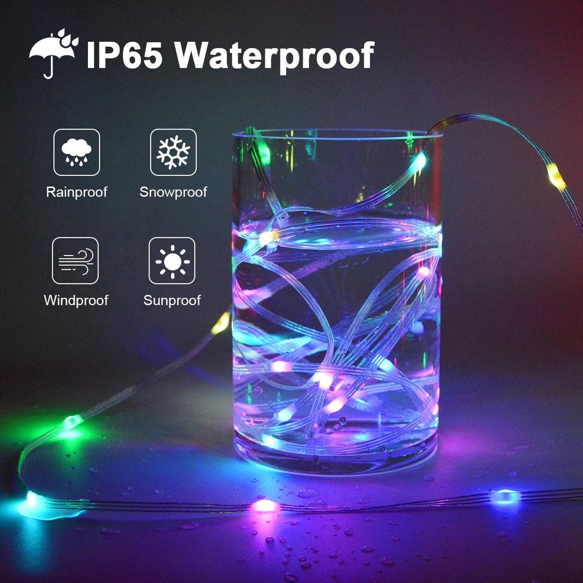 Tira de Luces LED RGBIC Inteligente, Bluetooth, USB, 20m, Impermeable, Guirnalda de Luces, para Habitación, Exterior, Jardín, Luces Decorativas, Decoración Navideña