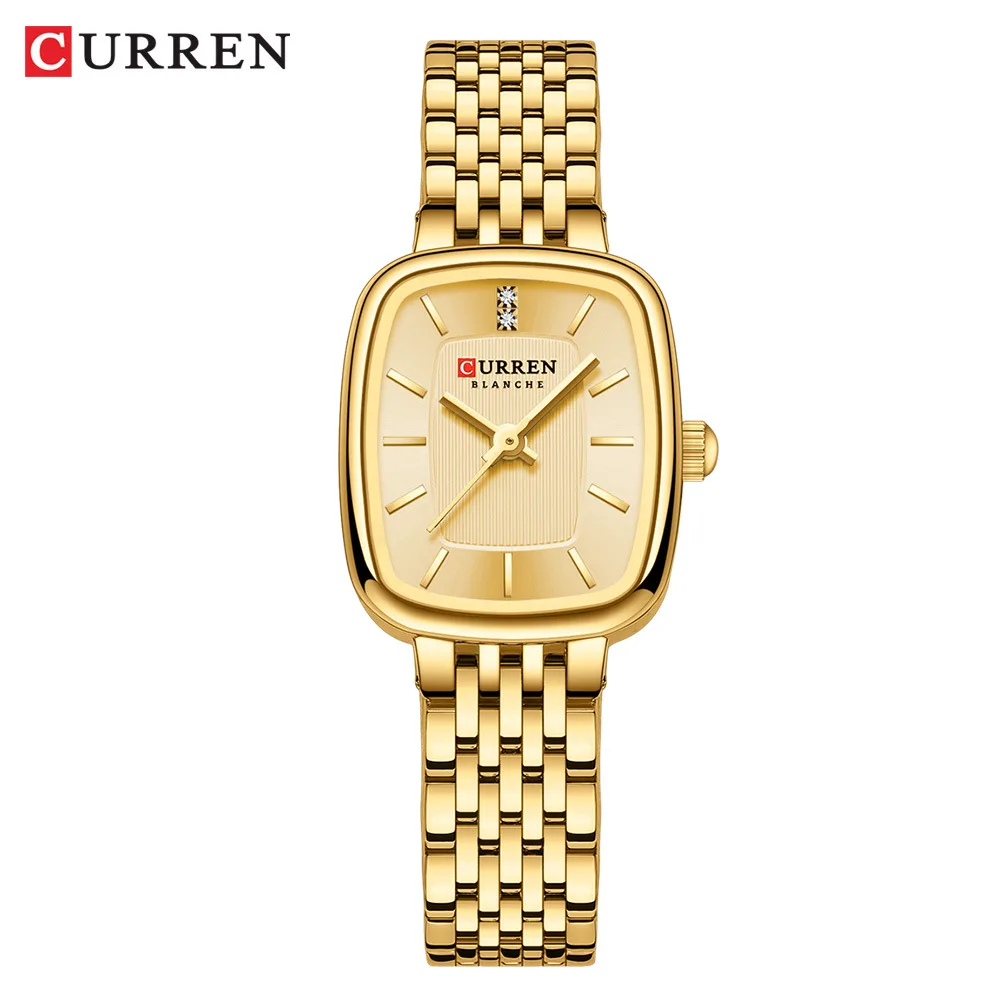 Reloj de cuarzo CURRN 9093 para mujer, reloj de pulsera con tira de acero plateada y dorada Simple con diamantes de ocio a la moda para mujer, reloj de regalo
