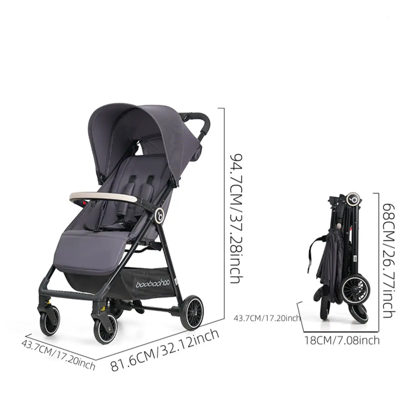 Cochecito de bebé ligero de color negro, de 4,7 kg, portátil y adecuado para usar en aviones, trenes, coches, en casa y en el trabajo. Cochecito de viaje práctico.