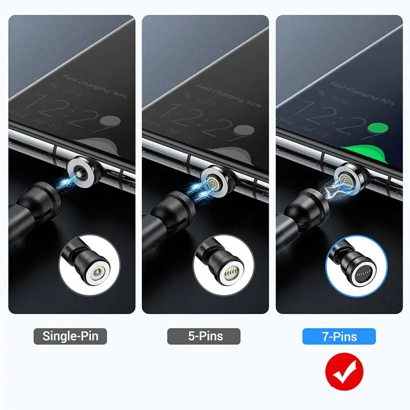7Pin 3A USB-A tipo C puntas de enchufe magnético adaptador de Cable de carga rápida para cargador magnético Samsung 360 °   Conector de rotación de grados