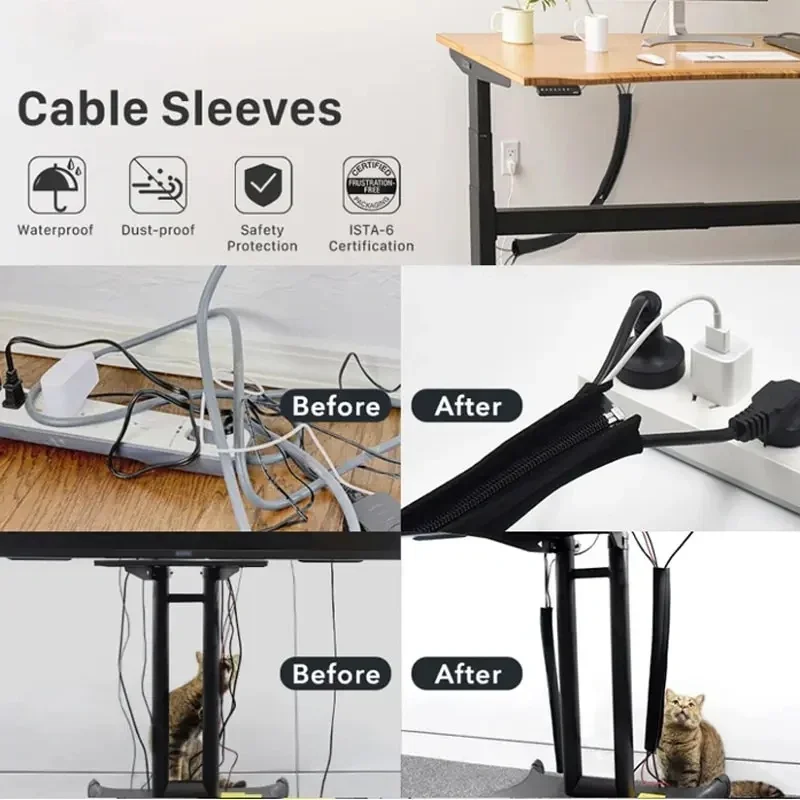 Funda Universal para gestión de cables, organizador de cables con cremallera, funda Flexible para cables, cubierta envolvente, enrollador de cables para el hogar y la Oficina