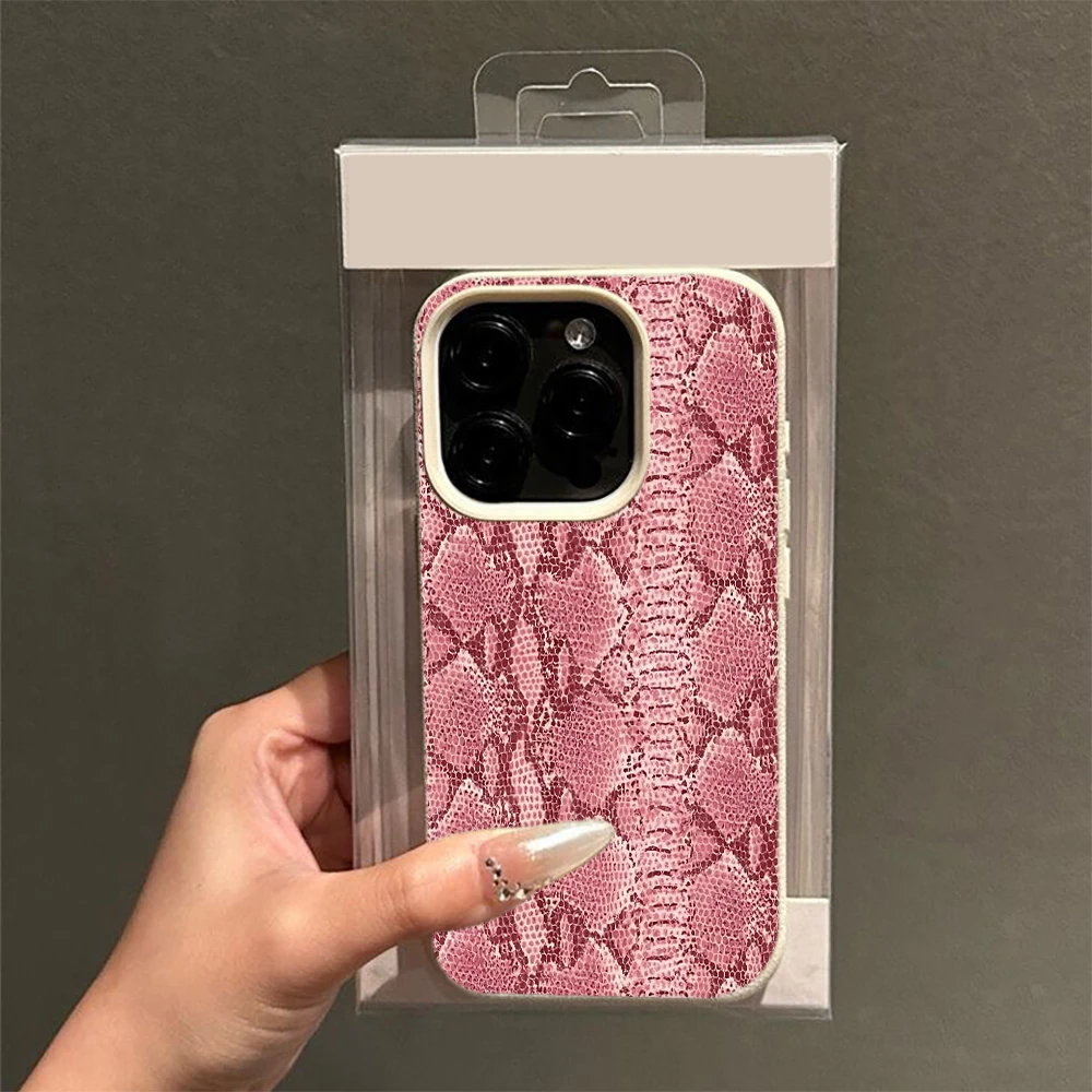 Funda para Teléfono con Patrón de Piel de Serpiente Rosa para iPhone 14 13 11 17 15 12 Pro Max Air Plus, Cobertura Total, Resistente a Arañazos y Duradera