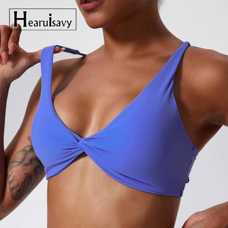 Hearuisavy Sujetador Deportivo de Verano Antichoque con Push-Up para Gimnasio, Top de Yoga de Secado Rápido para Mujer, Ropa de Yoga con Diseño Plisado, Sujetador Deportivo, Top Corto para Entrenamiento