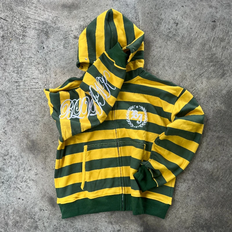 Y2K Street Kid Sudadera con capucha con cremallera raya remache bordado patrón sudadera nuevos hombres Hip Hop moda ropa de calle Unisex ropa Boxy