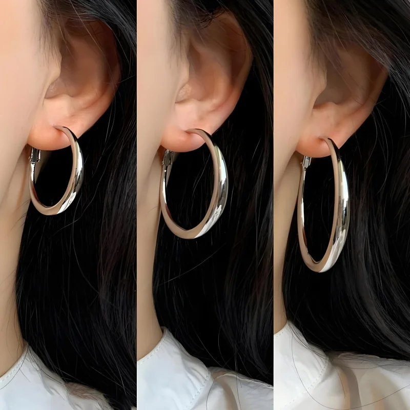 Pendientes de aro circulares grandes de Metal de acero inoxidable 316L para mujer, aretes redondos exagerados en forma de C, regalos de joyería