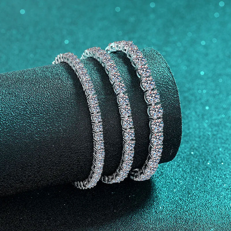 100% plata de ley S925, pulsera de tenis de moissanita auténtica de 2-6mm para mujer, joyería de boda, regalo exquisito de Navidad
