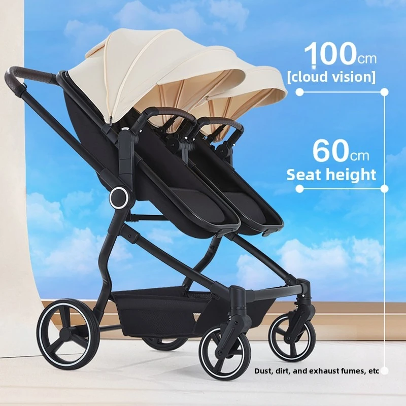 Cochecito Doble para Bebés con Asientos en Línea Recta, Envío desde la UE, Puede Usarse en Posiciones Sentadas o Reclinadas, Ultraligero, Portátil y Plegable para Viajes al Aire Libre