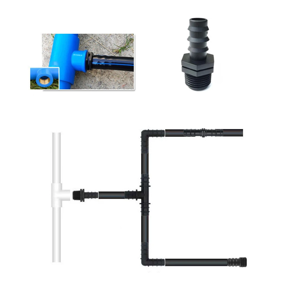 Rosca macho hembra de 1/2 3/4 a conector de lengüeta para manguera de jardín de 1/2 3/4 y 1 pulgada, accesorio de manguera de plástico de 16mm, 20mm y 25mm, accesorios para tuberías de riego