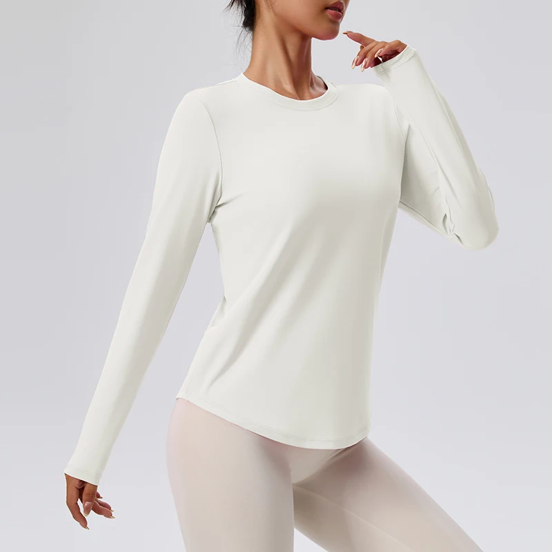 Ropa desnuda de Yoga y Fitness con cuello redondo para primavera y otoño, Base adelgazante y adelgazante, Top deportivo, manga larga para Pilates, mujer