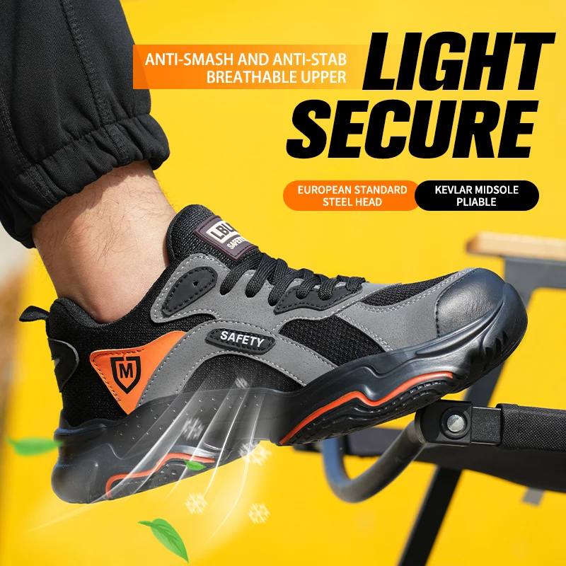Zapatos de seguridad para el trabajo, zapatillas protectoras transpirables para el trabajo para hombre, zapatos de trabajo antipinchazos, zapatos deportivos exteriores con punta de acero para hombre
