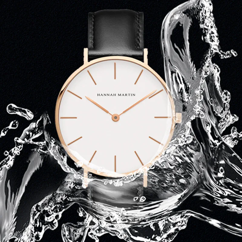 Reloj Hannah Martin de alta calidad para hombre, relojes de pulsera de cuarzo japonés a la moda, reloj resistente al agua con movimiento de cuarzo de cuero marrón plateado
