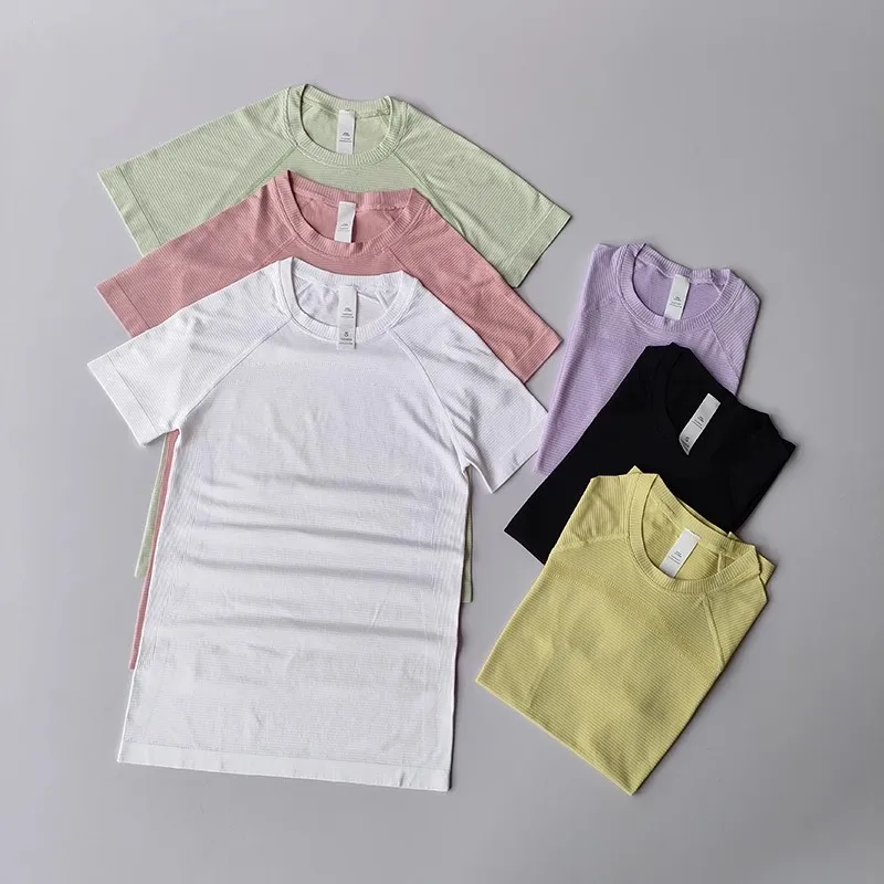 Top de Yoga para mujer, camisetas deportivas sin costuras, ropa de Fitness, camisa de Yoga de manga corta, Top de gimnasio, ropa activa para correr, Top deportivo