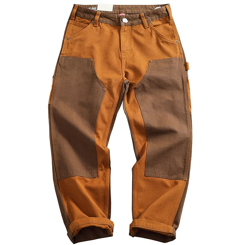 Pantalones Cargo de retales para hombre, pantalón informal, holgado, con múltiples bolsillos, estilo Retro americano, otoño e invierno, 2024