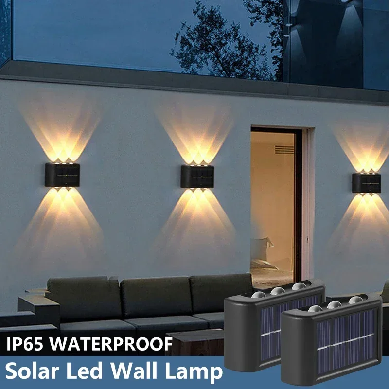 Lámpara Solar de pared para exteriores, luz alimentada por energía Solar impermeable, cuentas de 4LED, ilumina hacia arriba y hacia abajo, decoración de jardín y hogar, luz de pared