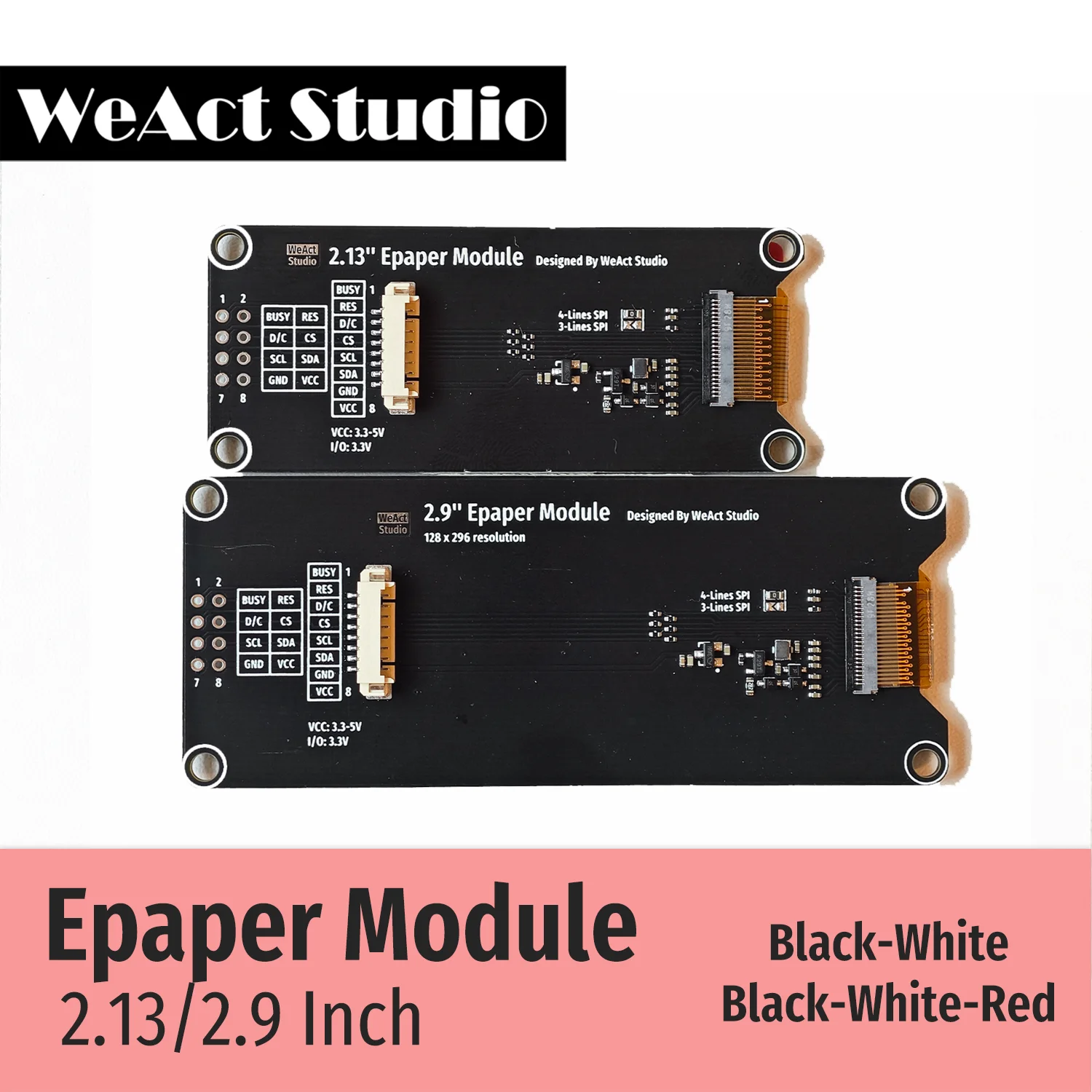 WeAct 2.9 ''2.13" 2.9 2.13 pulgadas Módulo Epaper E-paper E-Ink Pantalla EInk SPI Negro-Blanco Negro-Blanco-Rojo
