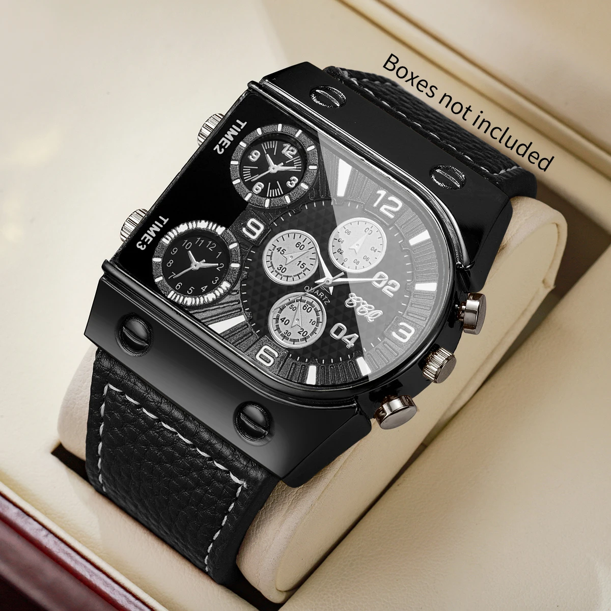 Reloj de cuarzo decorativo de lujo con esfera de cinco ojos para hombre, correa de cuero cuadrada a la moda, relojes deportivos para hombre, Reloj Hombre (sin caja)