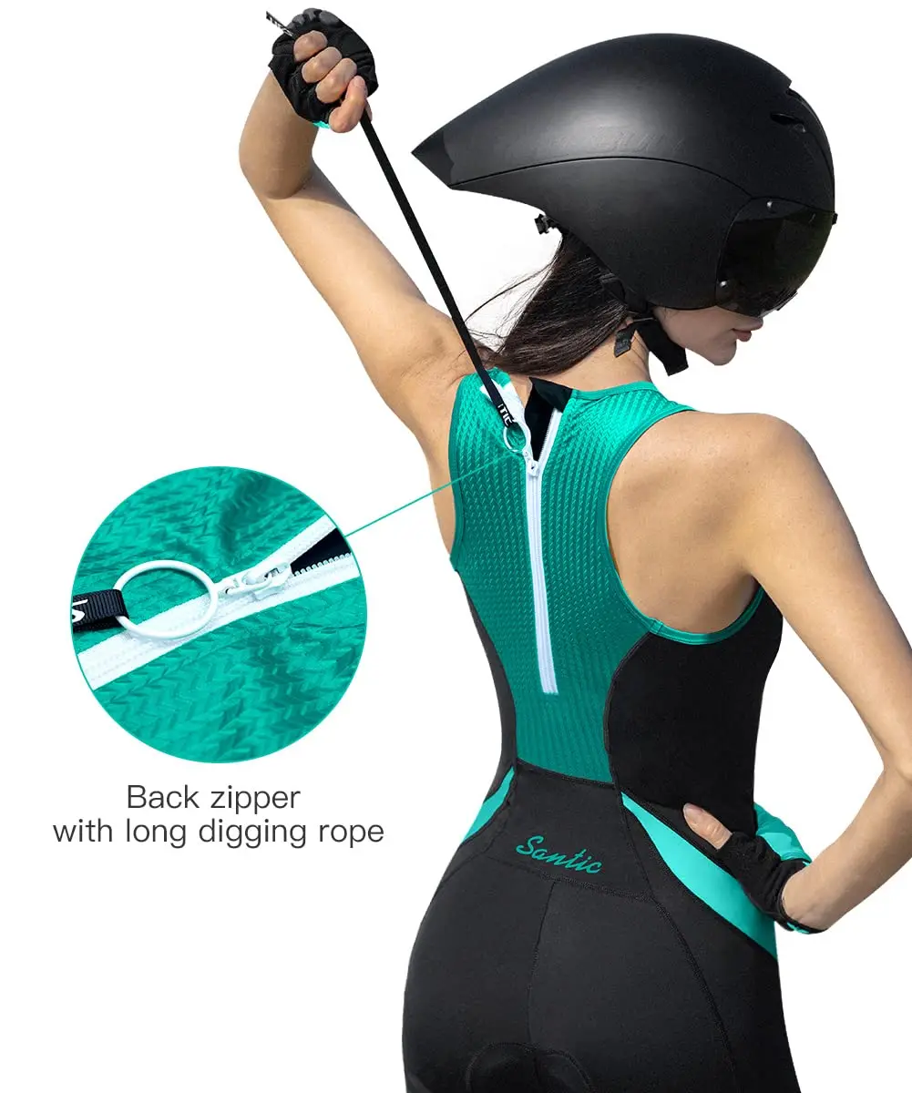 Santic Trajes de ciclismo para triatlón para mujer, sin mangas, acolchados de esponja, de secado rápido para correr y nadar