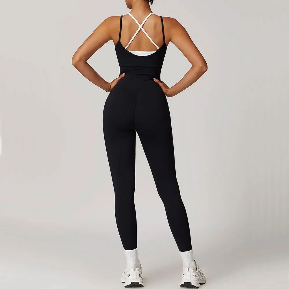 Mono bloqueado de Color, conjunto de gimnasio, traje de Yoga para mujer, ropa deportiva cruzada en la espalda, mono deportivo para mujer, peleles de Fitness, monos de entrenamiento