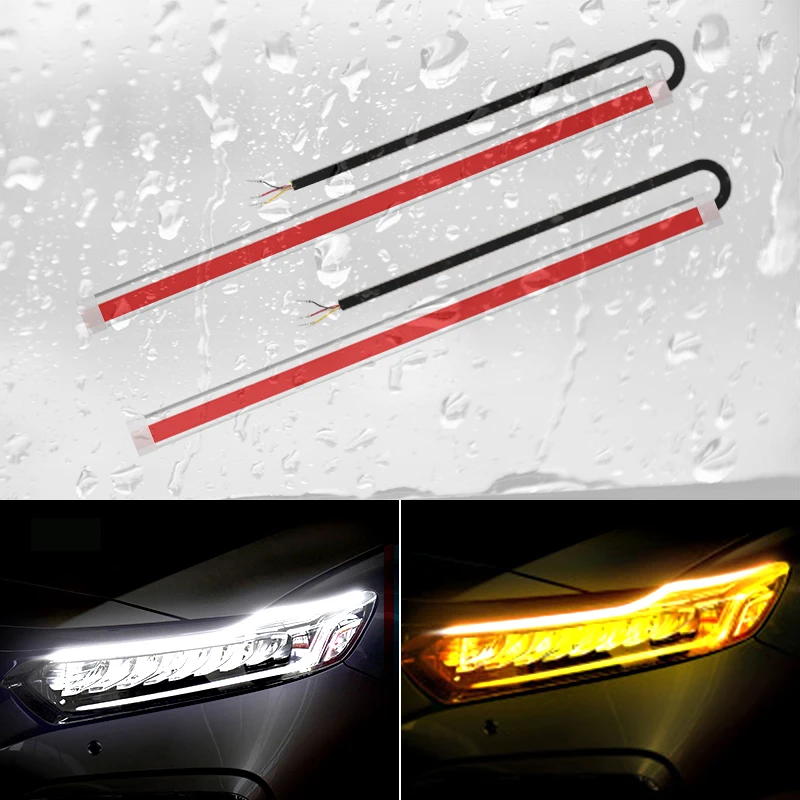 Tira de luces LED DRL para intermitente de coche, luz de circulación diurna Flexible, color amarillo brillante, secuencial, 2 piezas, 12V, novedad