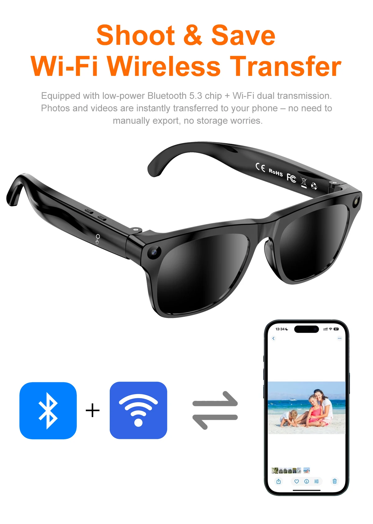 Gafas Inteligentes con IA de Lenovo, Cámara de Grabación HD 8K de 800W, Foto, Video, Llamadas de Voz, Traducción, Bluetooth, Gafas de Motocicleta con IA