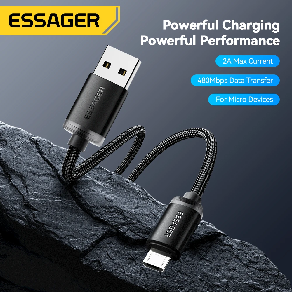Essager Cable Micro USB 2A Cable USB de carga rápida para Xiaomi Realme Redmi Samsung Huawei teléfono móvil Cable cargador de datos USB 3M