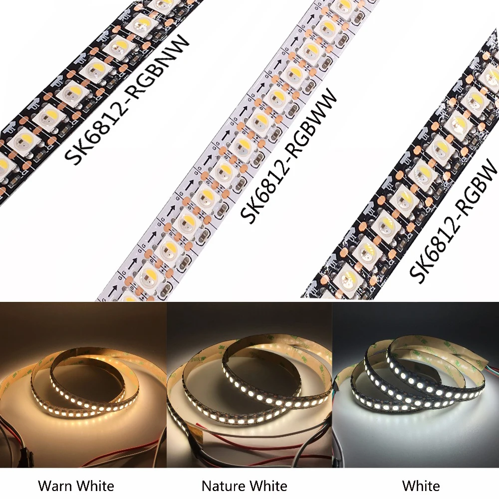 DC5V SK6812 RGBW (Similar WS2812B) 4 en 1 30/60/144 Leds/Pixels/m Tira de luz LED direccionable individual 1-5M IP30/IP65/IP67