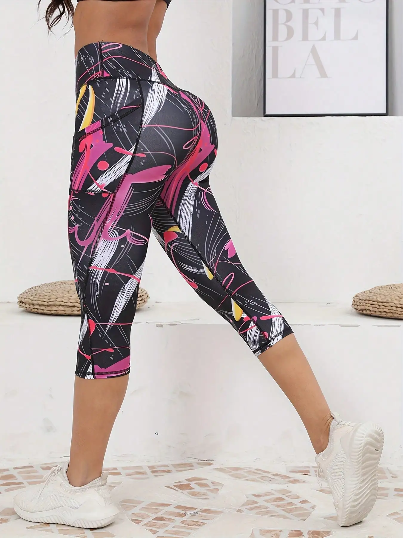 Leggings estampados para mujer con bolsillos, pantalones de yoga de cintura alta, mallas de ejercicio para correr y fitness