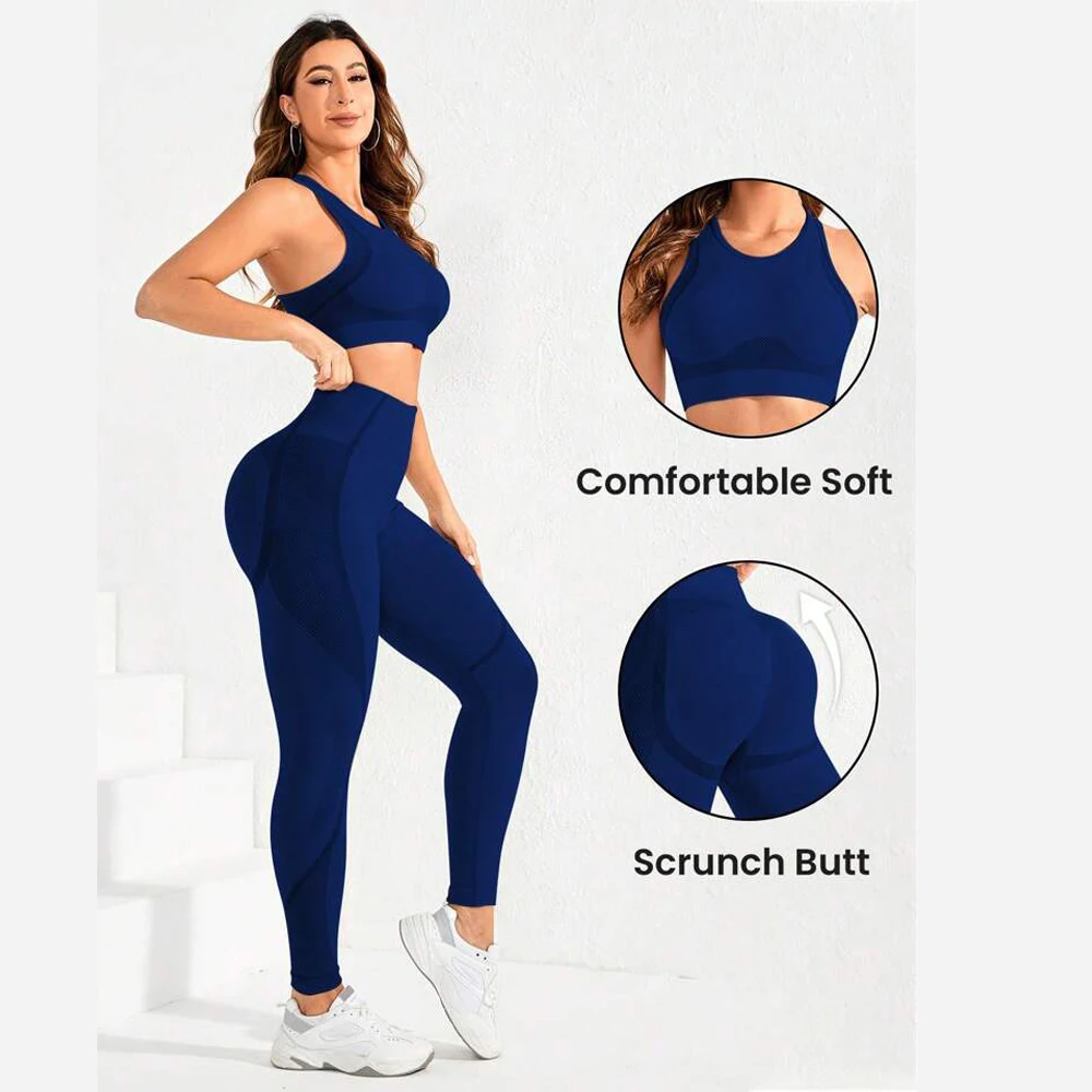 Traje de 2 Piezas, Traje de Yoga para Mujer, Combinación de Pantalones de Cintura Alta con Espalda Descubierta, Ropa de Gimnasio Ideal Súper Elástica Sin Costuras