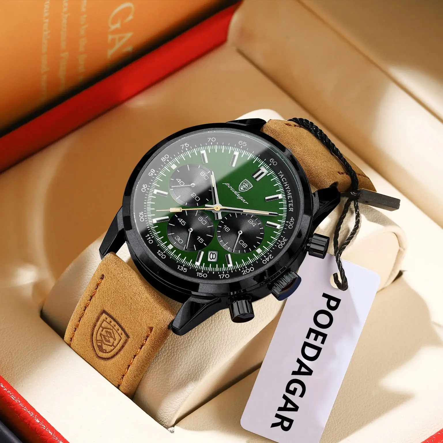 Reloj de pulsera deportivo POEDAGAR a la moda para hombre, cronógrafo luminoso resistente al agua, reloj militar para hombre, relojes de cuarzo de lujo de cuero para hombre