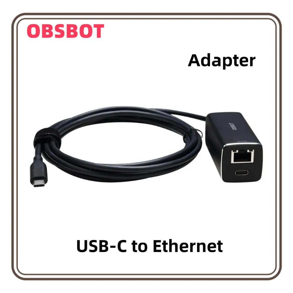 Adaptador OBSBOT USB-C a Ethernet 10/100 Mbps con Soporte para Alimentación por Ethernet (PoE), Interfaz Dual Ethernet USB-C para PC Tail Air