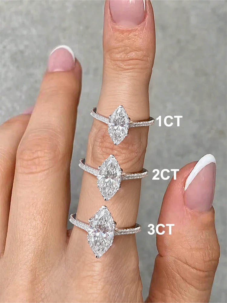 Anillo de circonita marquesa de 1-3 quilates para mujer, de Plata de Ley 925, clásico, a la moda, para compromiso, boda, joyería fina de alta calidad