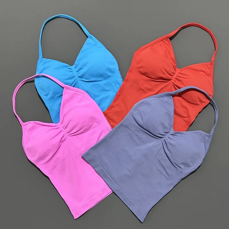 Histello-Top con tiras palangre para mujer, chaleco deportivo ajustado, ropa para Fitness, Top de Yoga, Tops con espalda abierta, entrenamiento de gimnasio, cuello Halter para correr
