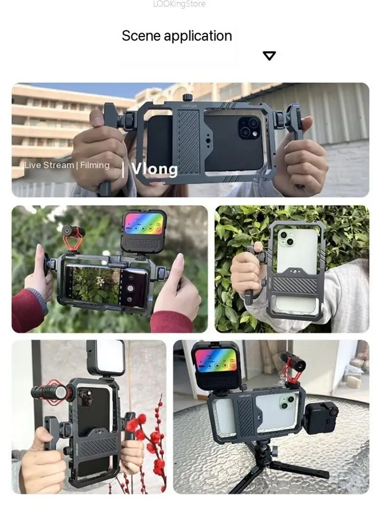 Leplight-Kit de jaula de vídeo para teléfono inteligente, aparejo de Metal con asas para iPhone y Android