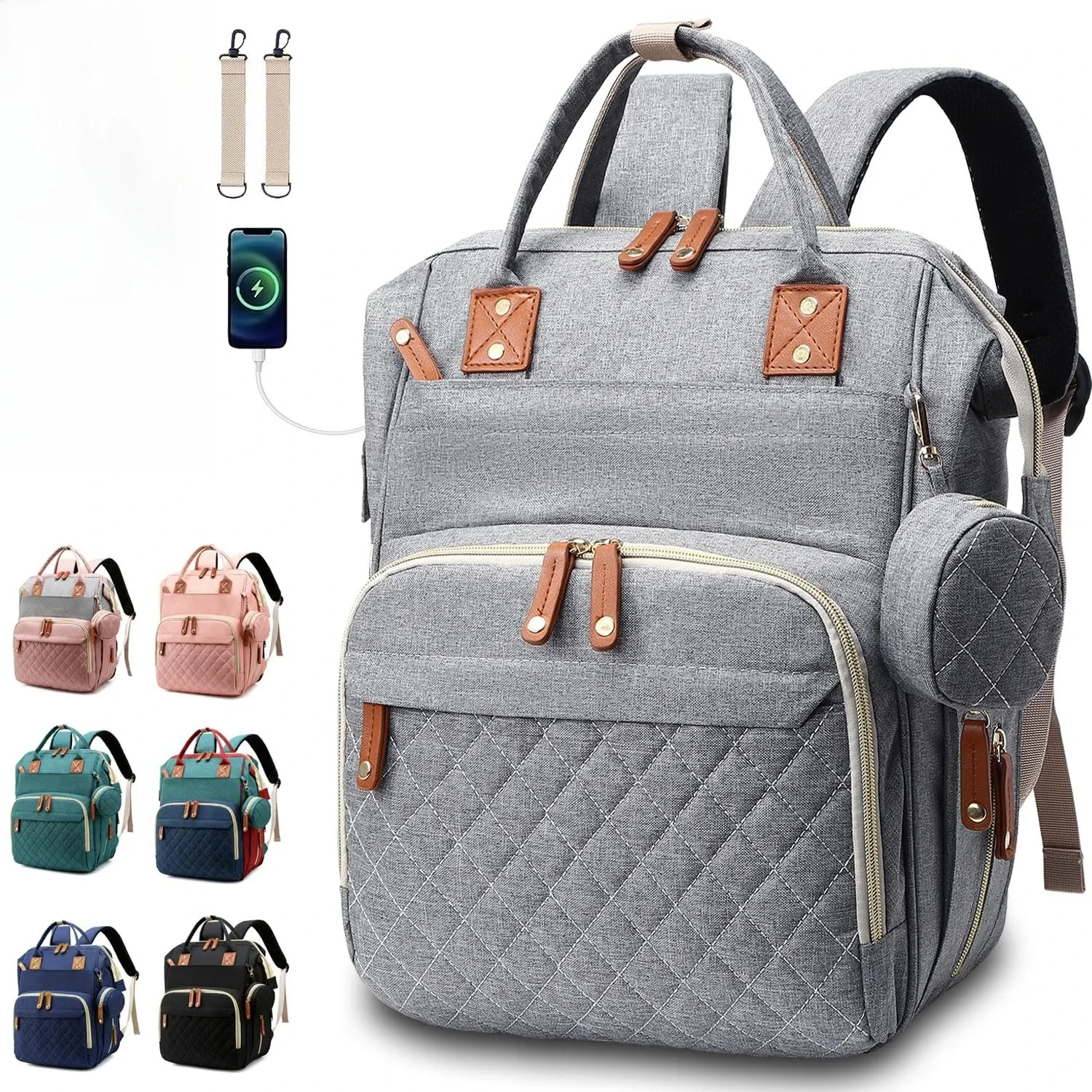 Bolsa de pañales Mochila Bolsa de bebé, Bolsa de pañales para bebé niña niño para papá mamá con almohadilla, Bolsas de pañales grandes de viaje con estuche para chupete