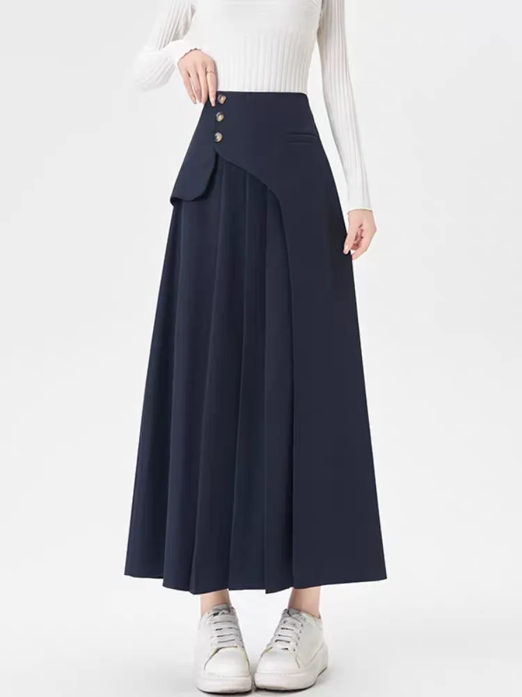 Faldas midi grises para mujer, falda acampanada de cintura alta, falda de oficina perfecta de camuflaje en la cadera para otoño