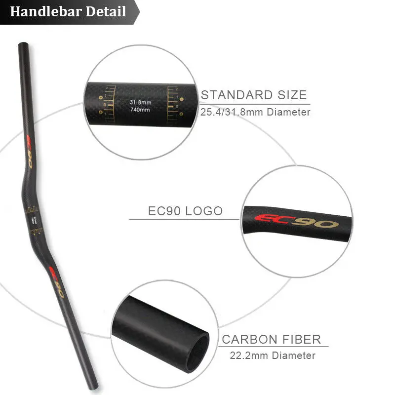 Manillar de bicicleta de fibra de carbono EC90, ultraligero, 25,4/31,8mm, MTB, 660/680/700/720/740/760mm, barra plana/elevadora, pieza de bicicleta