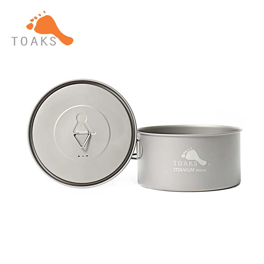 Olla de Titanio TOAKS de 900 ml, Olla de Titanio de 900 ml D130 mm, Utensilios de Cocina para Acampar, Ollas para Exteriores, Equipo de Senderismo (POT-900-D130)