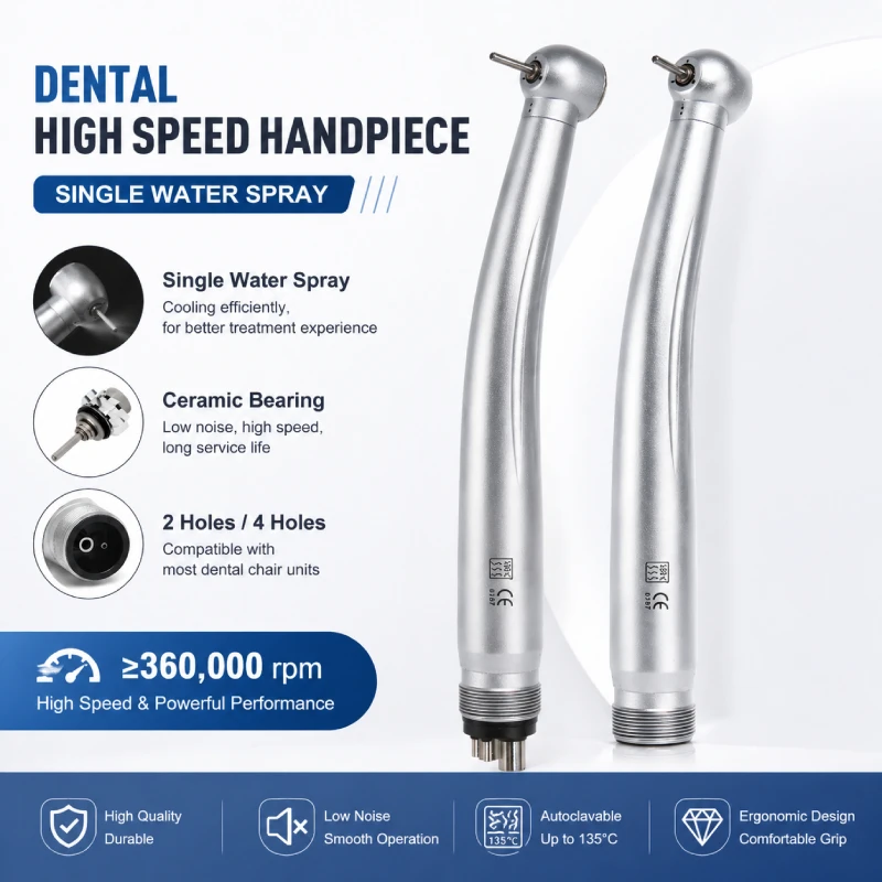Turbina Dental de Alta Velocidad, 360,000 rpm, Autoclavable, Rodamientos de Cerámica, Spray Único, Equipo de Laboratorio Dental para Dentistas